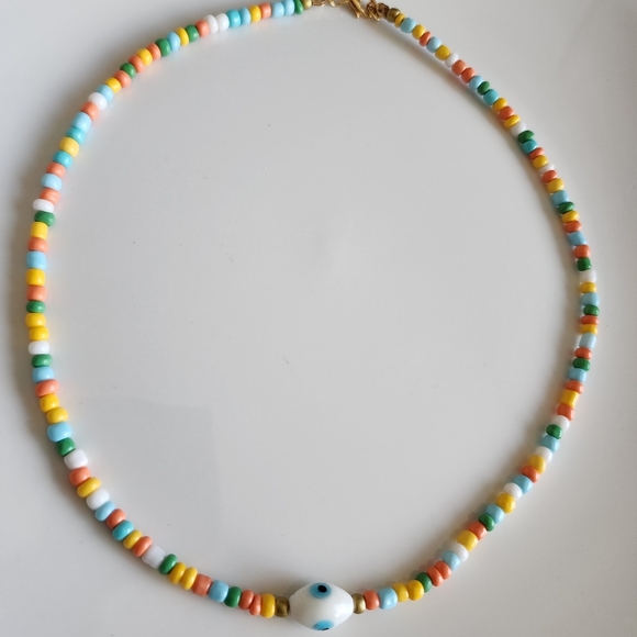 Multicolor Beaded Necklace with Eye Charm - Picture 4 of 5